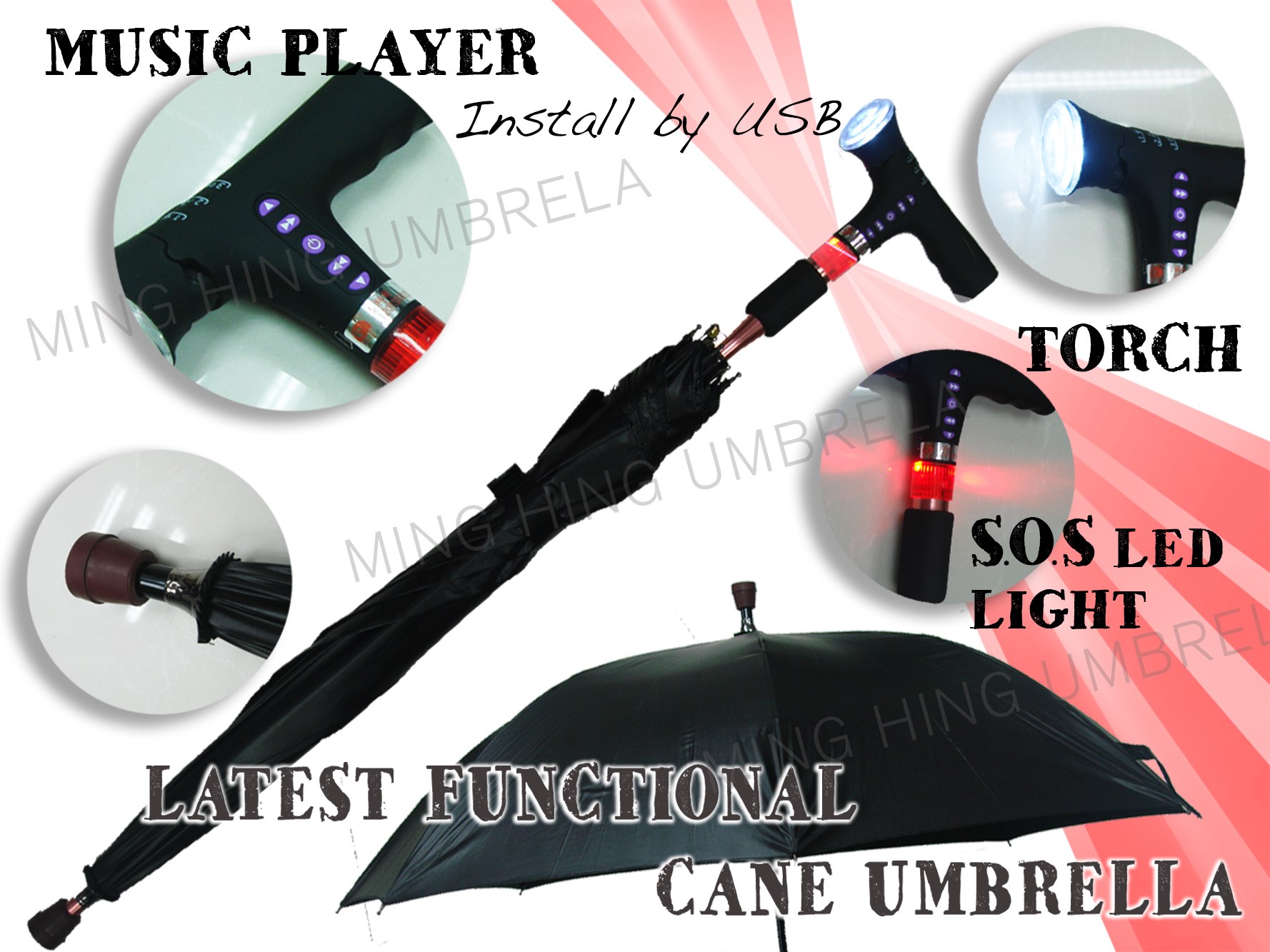 Automatic open Hiking Cane Umbrella
